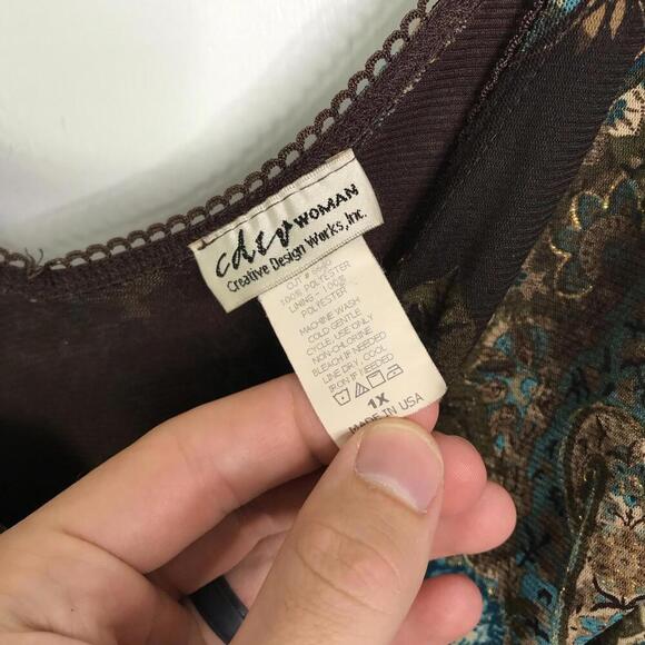 Cdw Top Womens 1X Babydoll Y2K Empire Waist Mixed Media Fairy Grunge Dark Colors - Picture 6 of 7